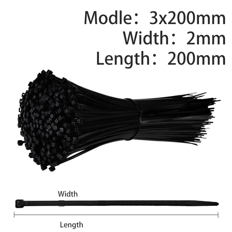 500/200/100Pcs Plastic Nylon Cable Ties Self-locking 1.9/2.7mm Cord Straps Adjustable Fastening Loop Home Office Wire Zip Garden