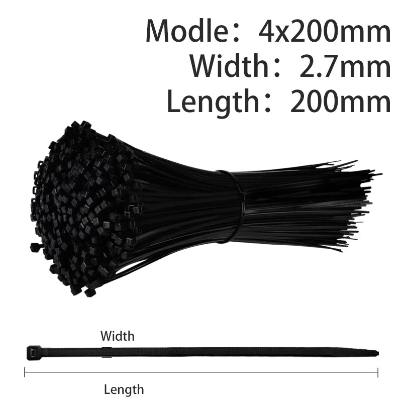 500/200/100Pcs Plastic Nylon Cable Ties Self-locking 1.9/2.7mm Cord Straps Adjustable Fastening Loop Home Office Wire Zip Garden